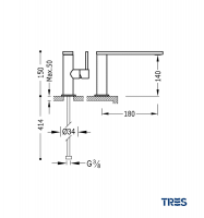 MEDIDAS MONOMANDO LAVABO CAÑO ALTO MAX-TRES TRES GRIFERIA